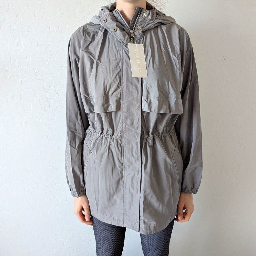 Athleta Rainfall Swing Parka, Women's Size Small/Medium, Silver Gray, Rare NWT